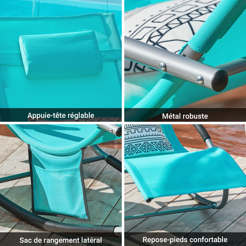 SoBuy OGS28-HBx2 Lot de 2 Chaise Longue Transat de Jardin Bascule avec Appui-tête Réglable et Pochette latérale