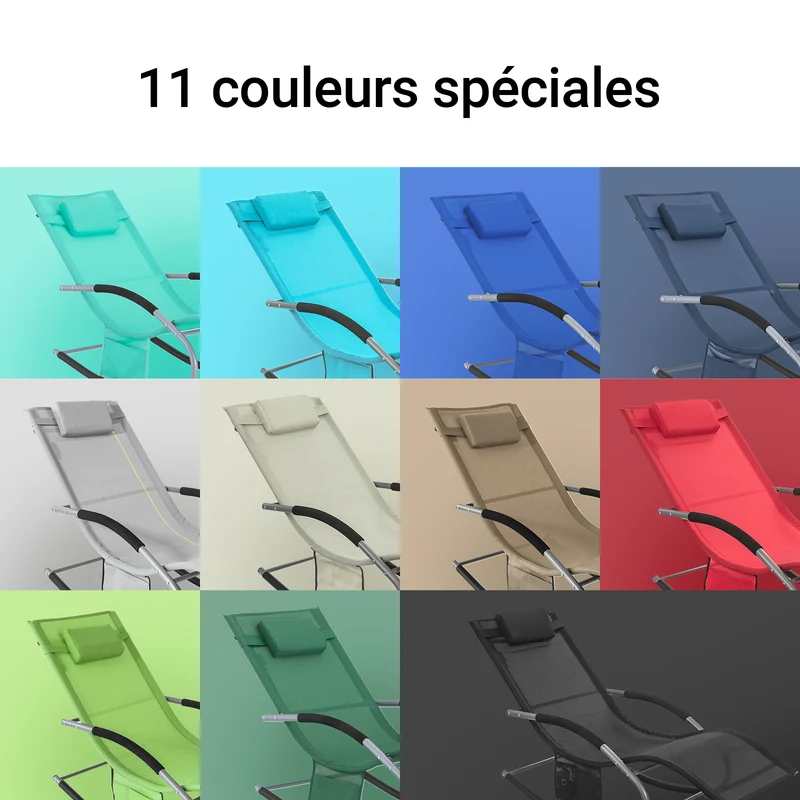 SoBuy OGS28-GRx2 Lot de 2 Chaise Longue Transat de Jardin Bascule avec Appui-tête Réglable et Pochette latérale