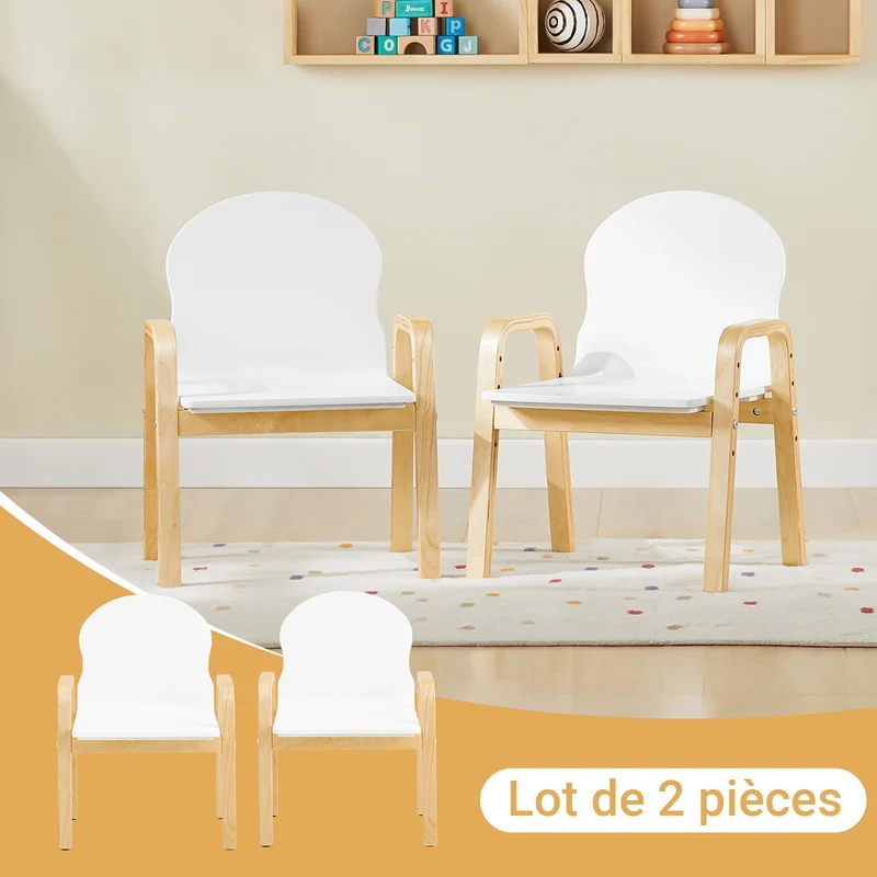 SoBuy KMB24-Wx2 Lot de 2 Chaises Enfant Réglables en Hauteur, 4 Positions 23–35 cm, Accoudoirs et Dossier, Charge Max. 75 kg – Blanc
