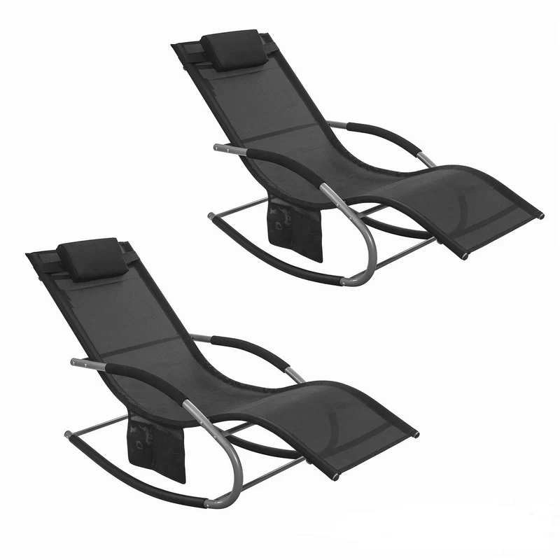 SoBuy OGS28-SCHx2 Lot de 2 Chaise Longue Transat de Jardin Bascule avec Appui-tête Réglable et Pochette latérale