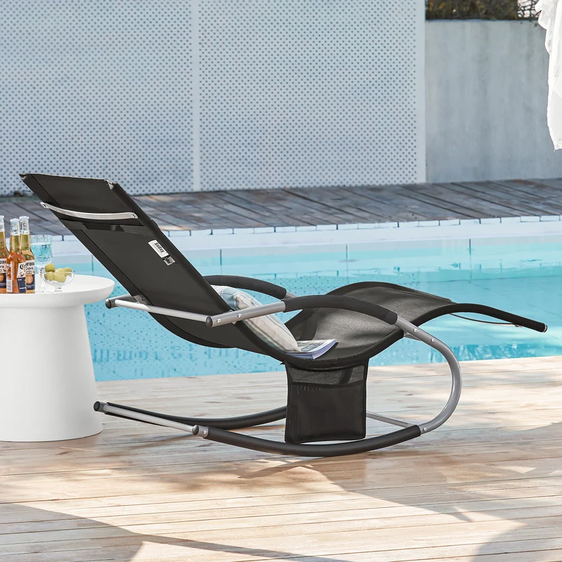 SoBuy OGS28-SCHx2 Lot de 2 Chaise Longue Transat de Jardin Bascule avec Appui-tête Réglable et Pochette latérale