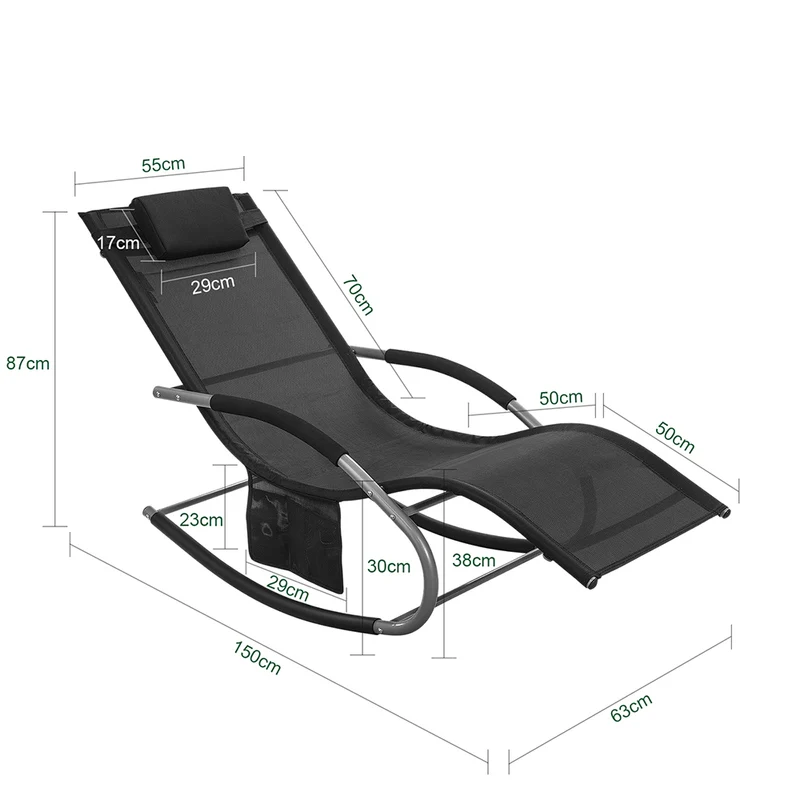 SoBuy OGS28-SCH Chaise Longue de Jardin à Bascule Pliable – Bain de Soleil Confortable 150 kg, Noir