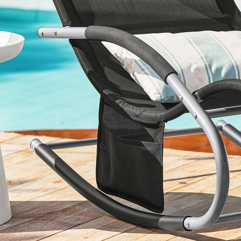 SoBuy OGS28-SCHx2 Lot de 2 Chaise Longue Transat de Jardin Bascule avec Appui-tête Réglable et Pochette latérale