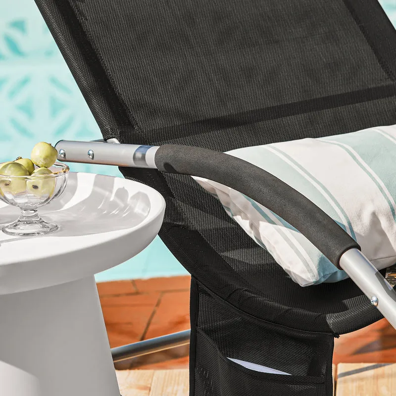 SoBuy OGS28-SCHx2 Lot de 2 Chaise Longue Transat de Jardin Bascule avec Appui-tête Réglable et Pochette latérale