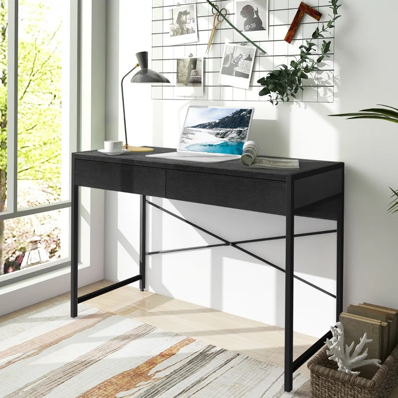 Costway - Bureau Ordinateur, Bureau Informatique, Bureau en Bois, Bureau Moderne, Table de Bureau, Poste de Travail, 112 x 48 x 76 cm, Noir