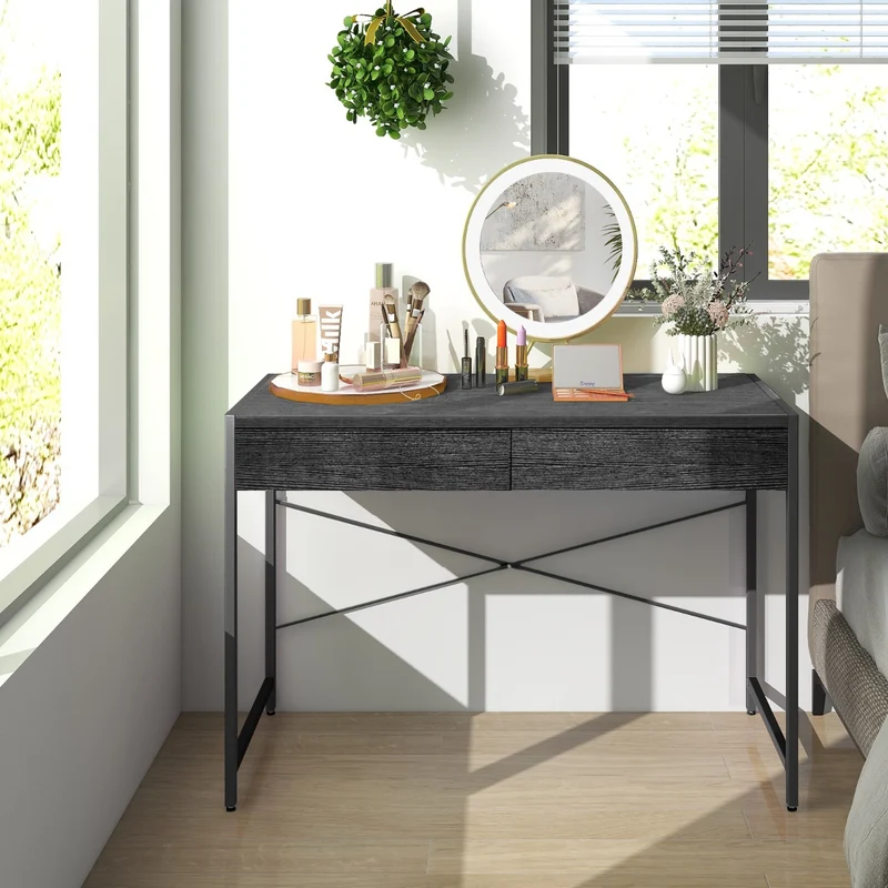 Costway - Bureau Ordinateur, Bureau Informatique, Bureau en Bois, Bureau Moderne, Table de Bureau, Poste de Travail, 112 x 48 x 76 cm, Noir