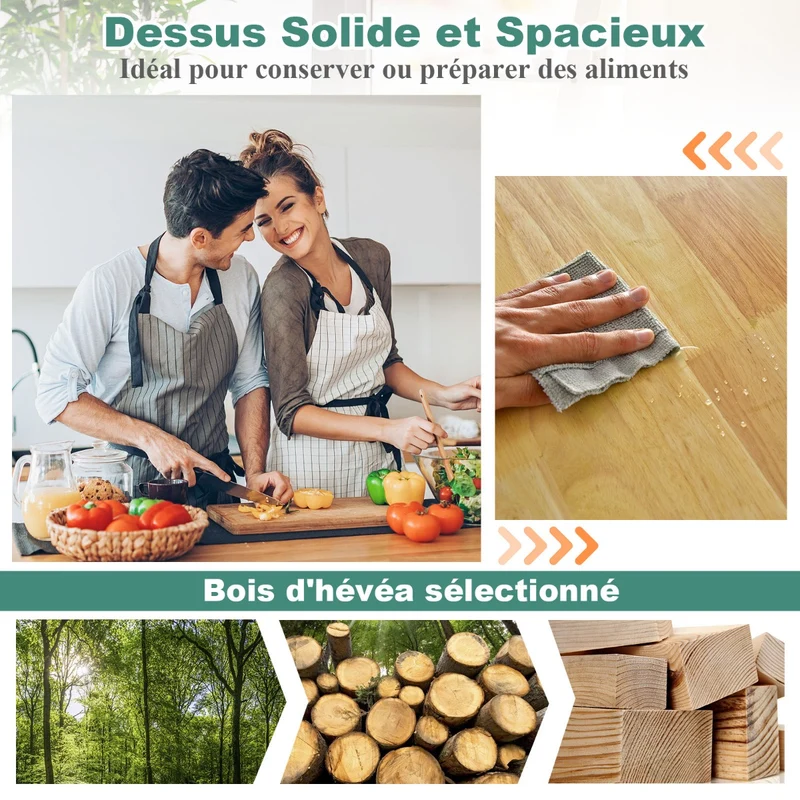 Costway - Chariot de Rangement, Ilot de Cuisine, Desserte a Roulette, Desserte Cuisine, Desserte micro onde, 2 Tiroirs, 2 Portes, Noir