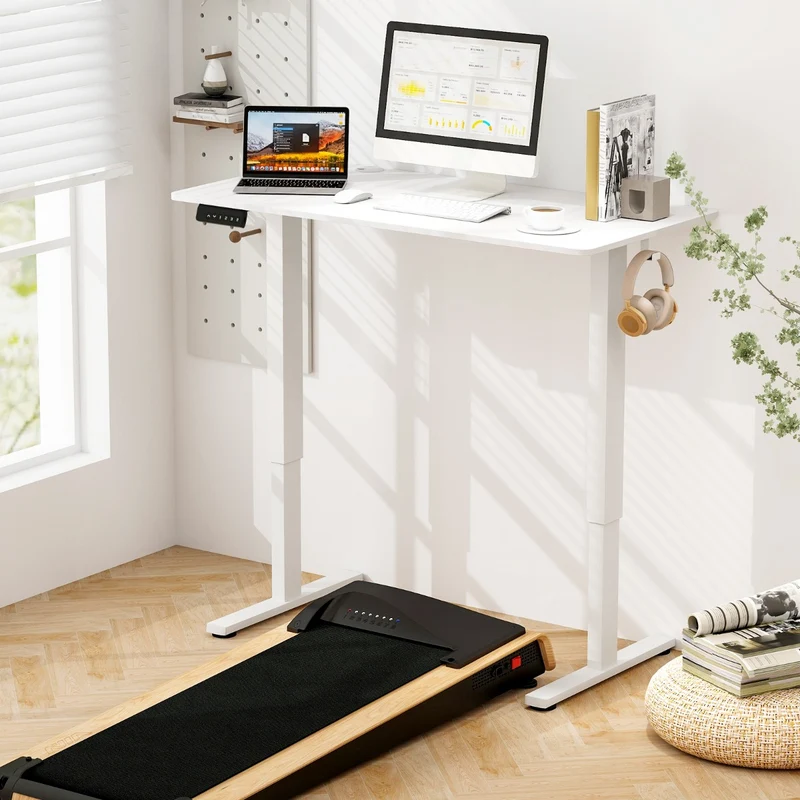 Costway - Bureau Electrique, Bureau Assis Debout Electrique, Bureau Assis Debout, 3 Hauteurs de Mémoire, Bureau Ordinateur, Table de Bureau, Blanc