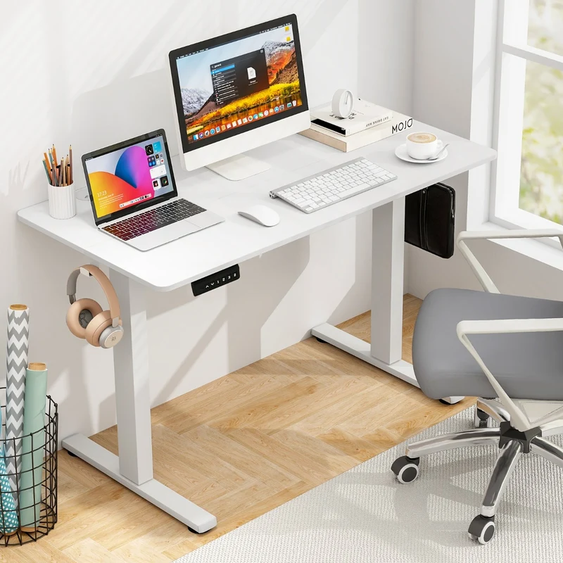 Costway - Bureau Electrique, Bureau Assis Debout Electrique, Bureau Assis Debout, 3 Hauteurs de Mémoire, Bureau Ordinateur, Table de Bureau, Blanc