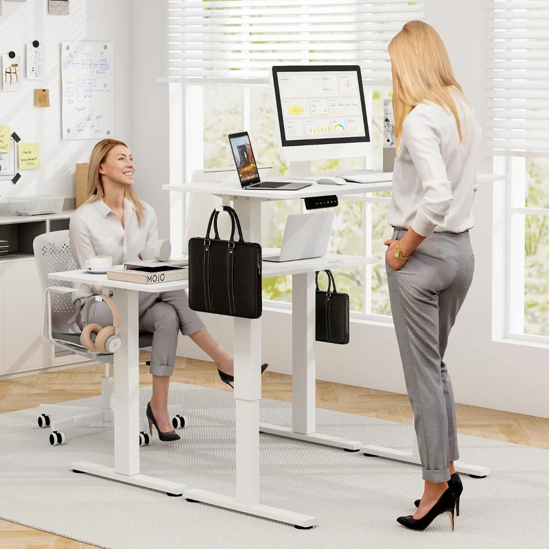Costway - Bureau Electrique, Bureau Assis Debout Electrique, Bureau Assis Debout, 3 Hauteurs de Mémoire, Bureau Ordinateur, Table de Bureau, Blanc
