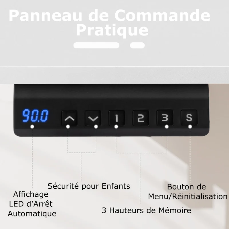 Costway - Bureau Electrique, Bureau Assis Debout Electrique, Bureau Assis Debout, 3 Hauteurs de Mémoire, Bureau Ordinateur, Table de Bureau, Blanc