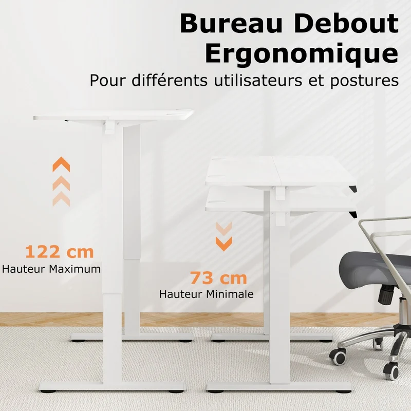 Costway - Bureau Electrique, Bureau Assis Debout Electrique, Bureau Assis Debout, 3 Hauteurs de Mémoire, Bureau Ordinateur, Table de Bureau, Blanc