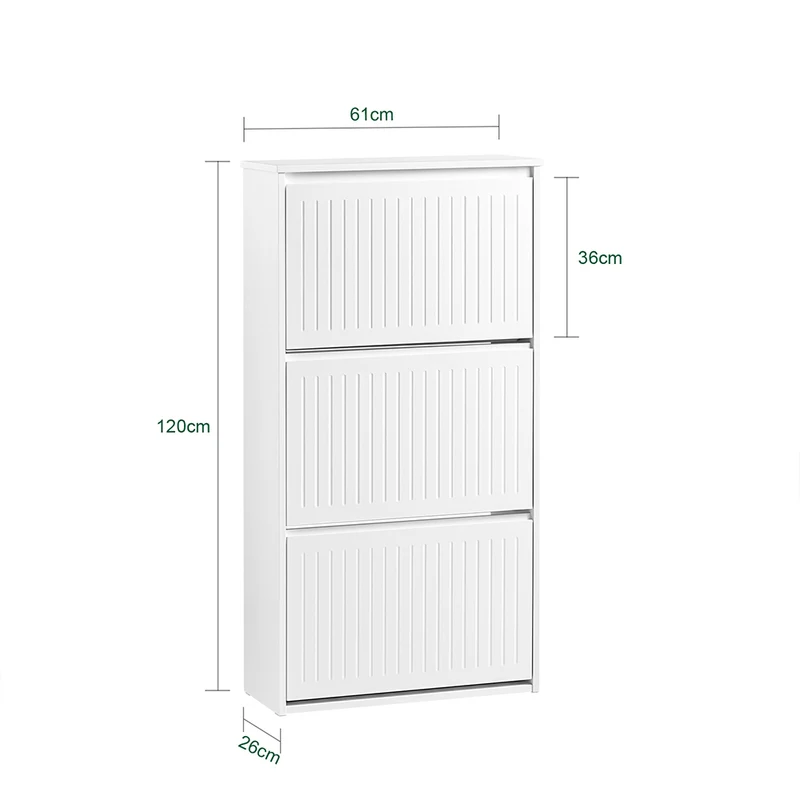SoBuy FSR165-H-W Meuble à Chaussures à Abattants 3 Niveaux – Rangement Discret pour Entrée – 61x26x120 cm Blanc