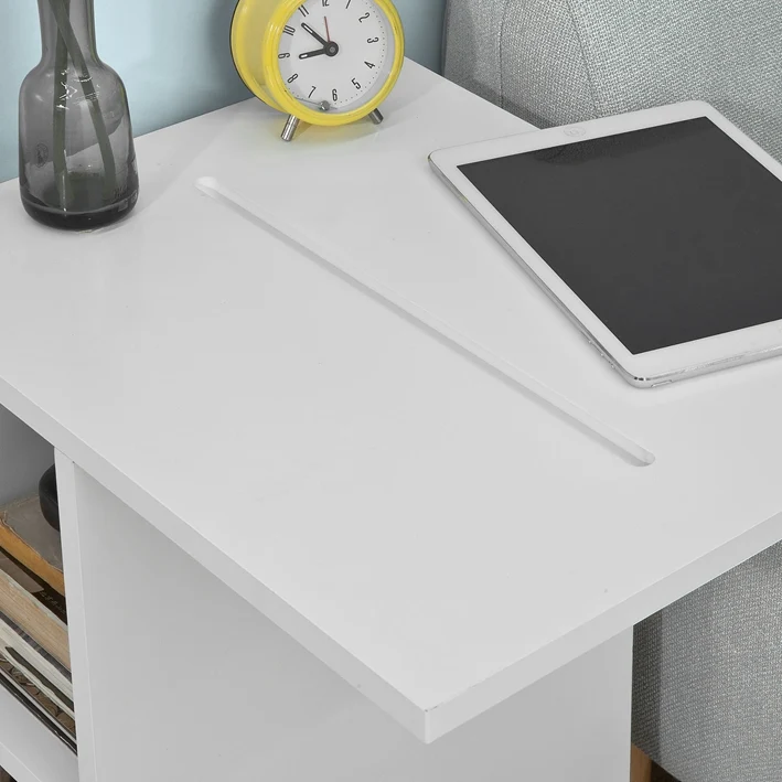 SoBuy FBT48-W Table d'appoint C-Fonctionnelle avec 2 étagères de Rangement & Support pour Tablette, Table Basse Moderne sur roulettes, Blanche
