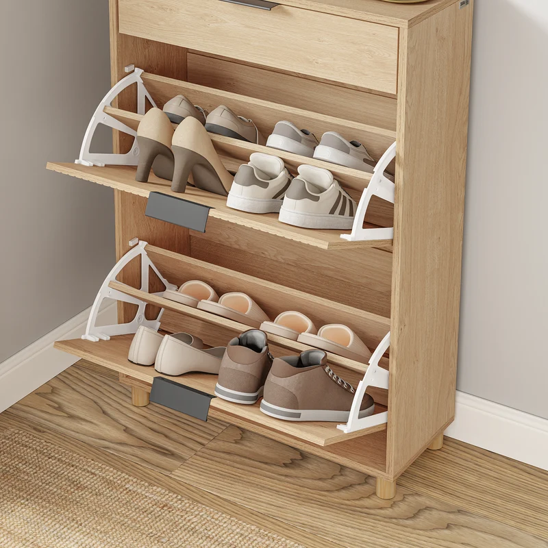 SoBuy FSR212-N Meuble à Chaussures pour Entrée Étroite – 24 cm de Profondeur, Chêne Naturel