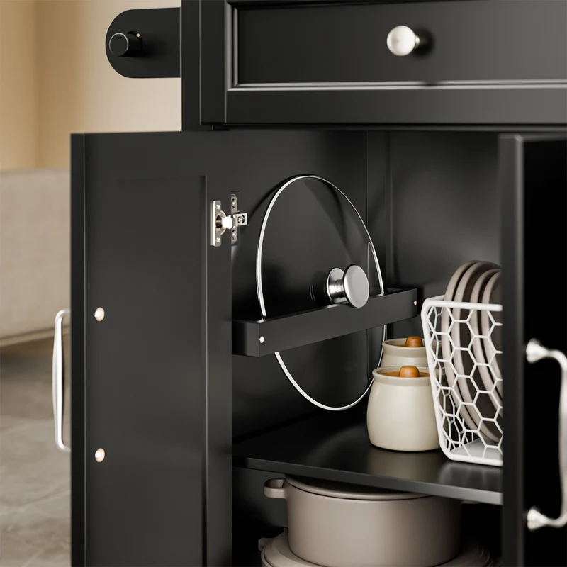 SoBuy FKW71-III-SCH Îlot de Cuisine Mobile avec Plan Inox Extensible 46–71 cm – 2 Tiroirs, Étagères Réglables, Noir