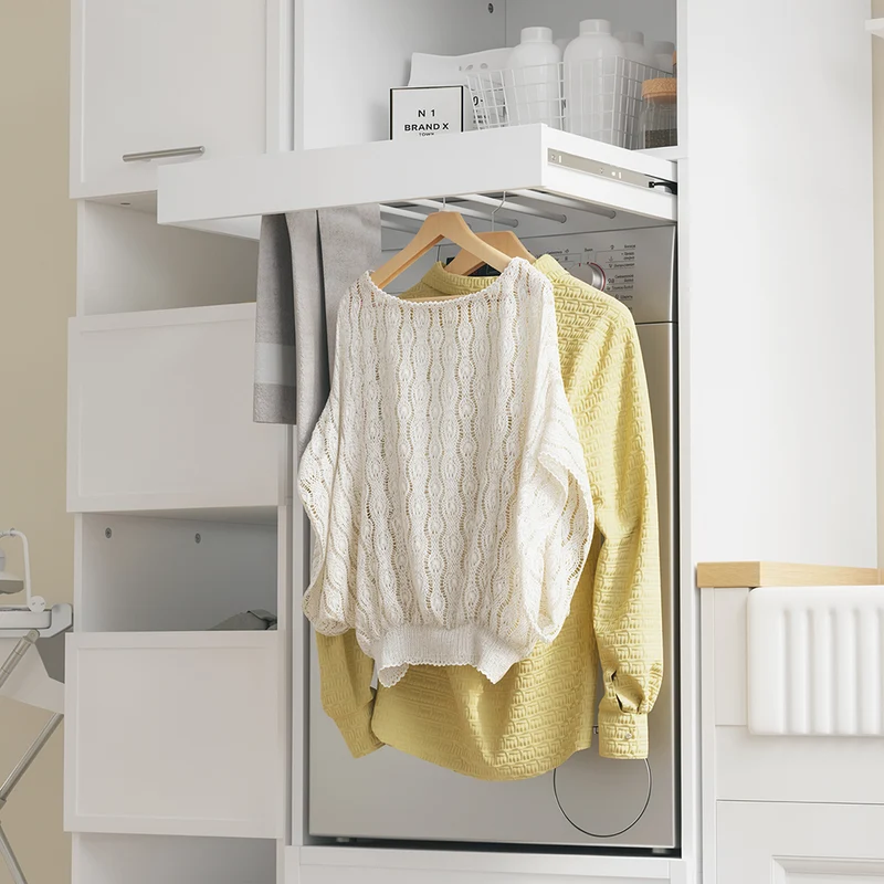 SoBuy BZR230-W Colonne de Buanderie pour Lave-Linge avec 2 Tiroirs – Penderie Escamotable, MDF – 66×60,5×186 cm, Blanc