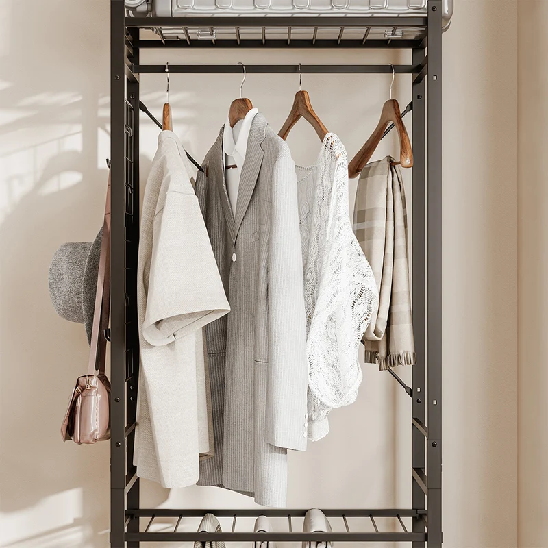 SoBuy KLS23-SCH Porte-Manteaux Industriel sur Pied avec Tiroir – Métal et Bois, Crochets, Roulettes – 60×32×175 cm, Gris Anthracite