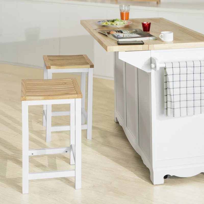 SoBuy FST29-WNx2 Lot de 2 Chaises Tabourets de Cuisine en Bois avec Repose-Pieds