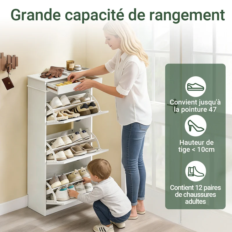 SoBuy FSR64-WG + FSR94-WG Lot Banc à Chaussures + Meuble Slim 20 Paires – Entrée Complète 24 cm – Effet Bois Blanc