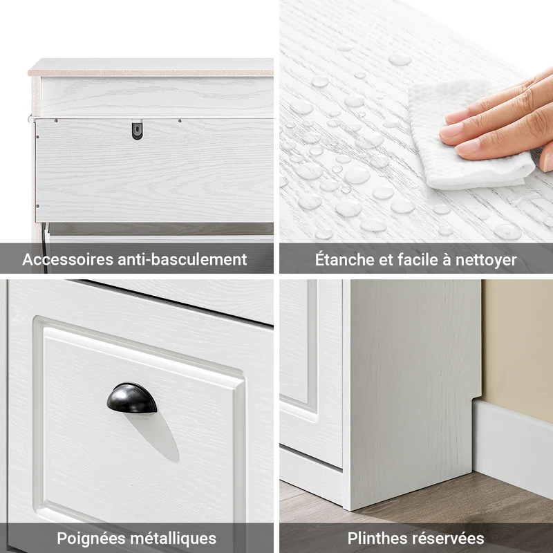 SoBuy FSR64-WG + FSR79-WG Ensemble Armoire à Chaussures avec Coussin et 4 Abattants, Gain de Place – Effet Bois Vieilli Blanc