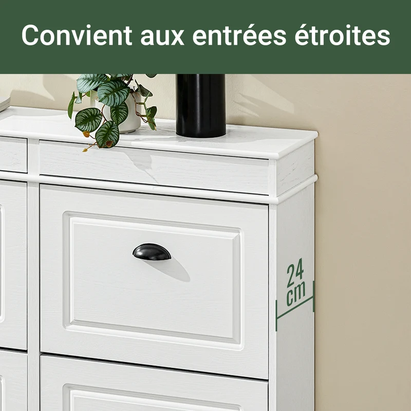 SoBuy FSR64-WG + FSR79-WG Ensemble Armoire à Chaussures avec Coussin et 4 Abattants, Gain de Place – Effet Bois Vieilli Blanc