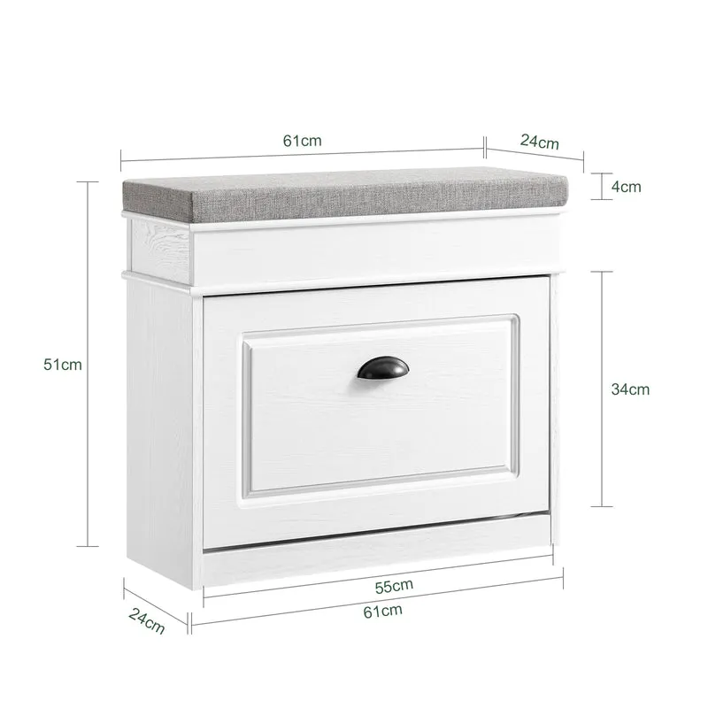 SoBuy FSR64-WG + FSR82-K-WG Ensemble Double Coffre à Chaussures avec Coussin, Rangement Abattant, Gain de Place – Effet Bois Vieilli Blanc