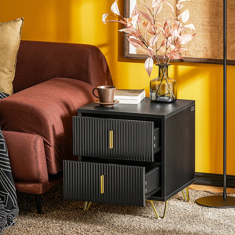 SoBuy FBT115-SCHx2 Lot de 2 Table de Chevet - Table de Nuit avec 2 tiroirs, Table d'appoint pour Chambre à Coucher - Meuble de Rangement Moderne, Noir L40 x P40 x H47 cm