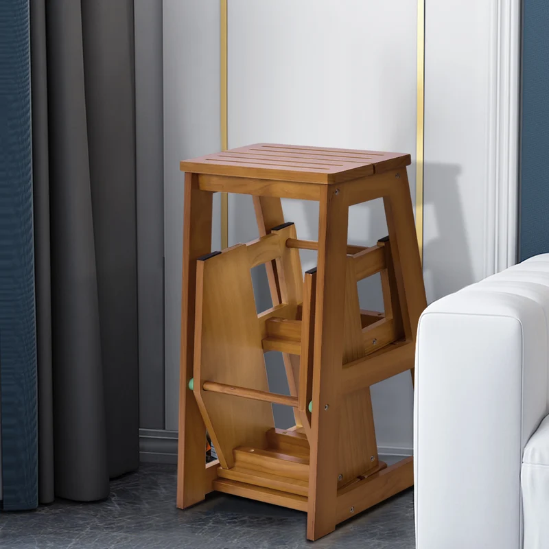 Costway – Tabouret-escabeau pliable 3 marches en bois de sapin, charge 130 kg, siège jusqu’à 150 kg