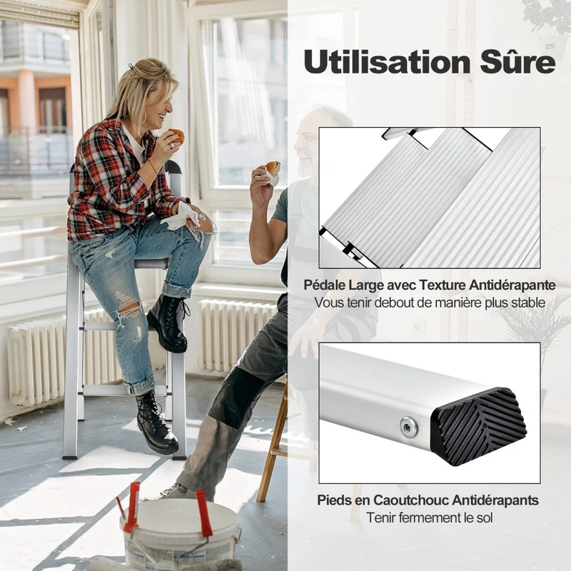 Costway - Escabeau, Escabeau 3 Marches Action, Escabeau Pliable, en Aluminium, Plateforme Large, Marche Antidérapante Pieds en Caoutchouc Charge 150KG