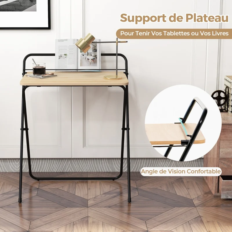 Costway - Petit Bureau de 60 сm, Bureau Pliable, Bureau Ordinateur, Bureau Informatique, Table de Bureau, Poste de Travail, Naturel