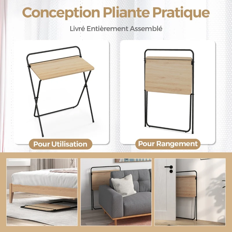 Costway - Petit Bureau de 60 сm, Bureau Pliable, Bureau Ordinateur, Bureau Informatique, Table de Bureau, Poste de Travail, Naturel