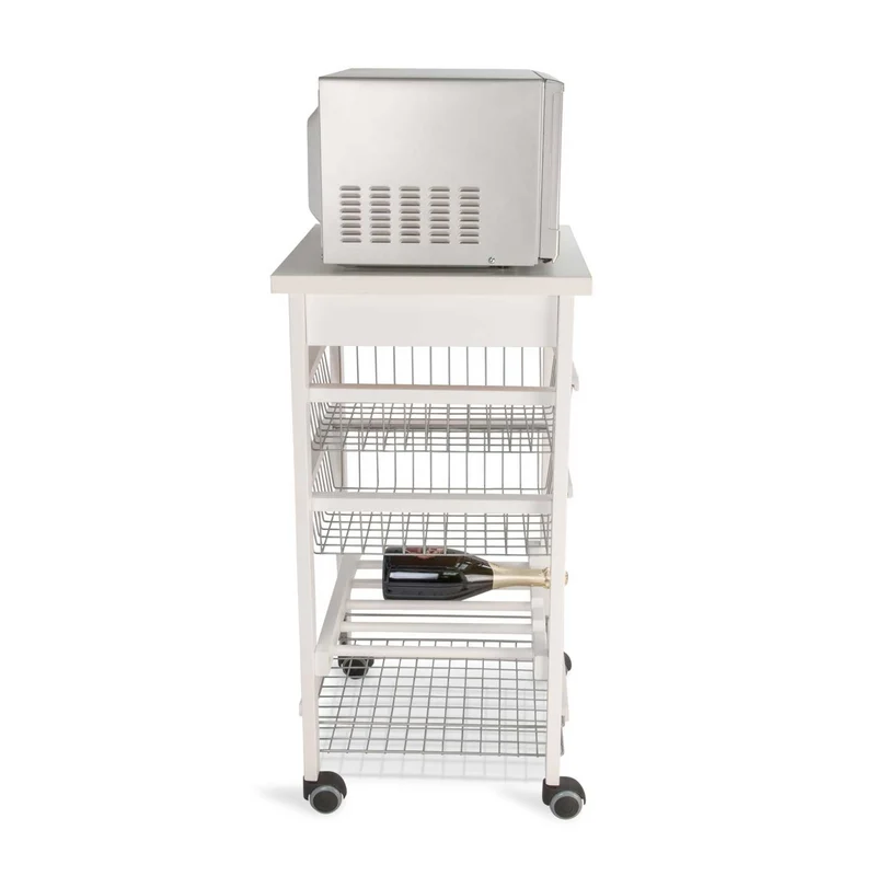 ARIT - Chariot de cuisine ARTURO, Desserte Cuisine, Desserte a Roulette, Desserte Bois, Bouteille Central - Couleur blanc