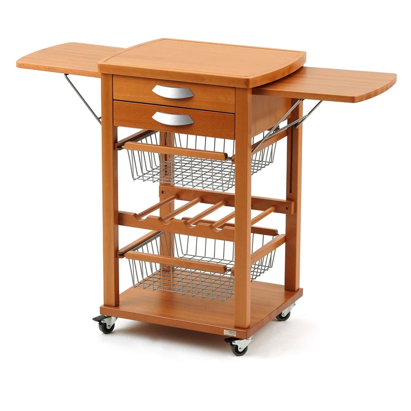 ARIT - Chariot de cuisine SANTIAGO, Desserte Cuisine, Desserte a Roulette, Desserte Bois - Couleur cerisier