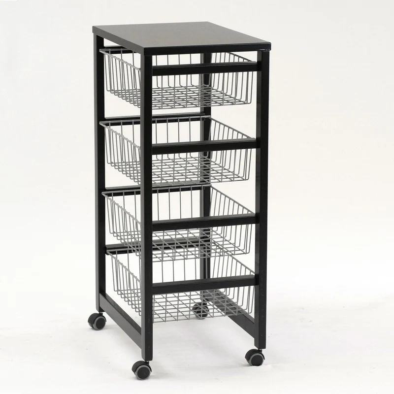 ARIT - Chariot de cuisine GINGERONE, Desserte Cuisine, Desserte a Roulette, Desserte Bois, 4 paniers coulissants - Couleur noir