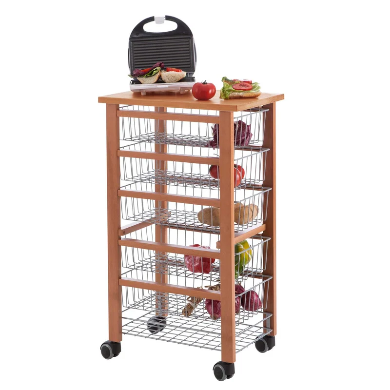 ARIT - Chariot de cuisine OLIVER, Desserte Cuisine, Desserte a Roulette, Desserte Bois, 5 cestelli scorrevoli - Couleur ciliegio