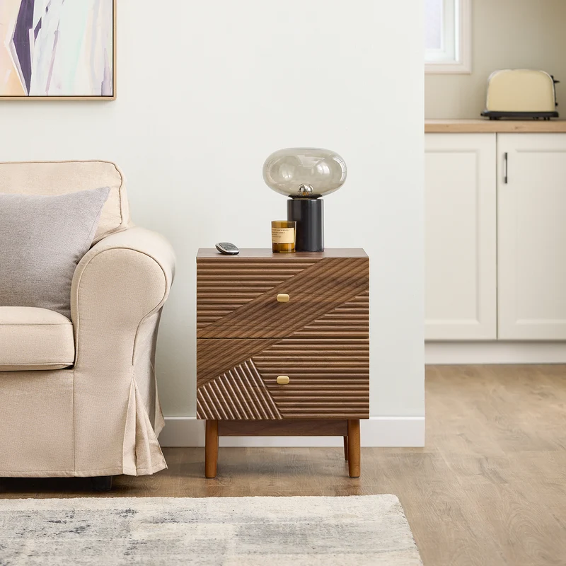 SoBuy FBT170-N Table de Chevet avec 2 Tiroirs, pour Salon et Chambre, Design Fonctionnel, Usage Quotidien, Pratique – L45×P40×H58 cm, Bois d’Hévéa, Marron