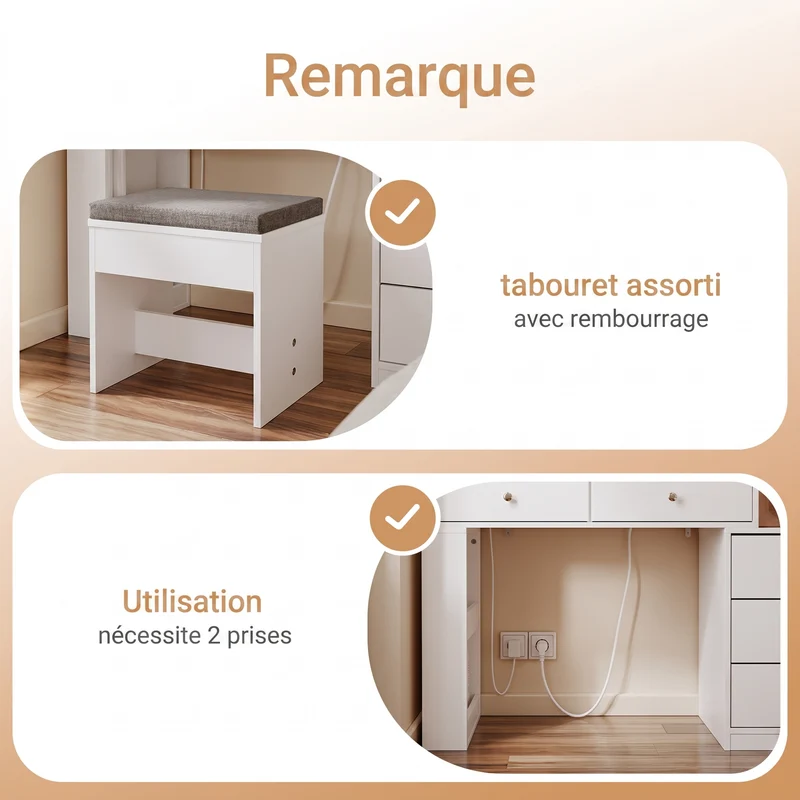 SoBuy FWT114-E-W Coiffeuse Blanche avec Miroir LED, USB-C et 5 Tiroirs – 120 cm