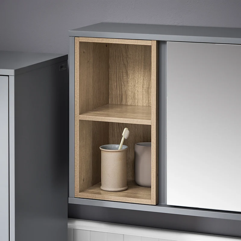 SoBuy BZR149-DG Armoire Murale avec Miroir , Placard de Rangement Suspendu, Meuble Haut Salle de Bain avec Porte et 2 Compartiments Ouverts