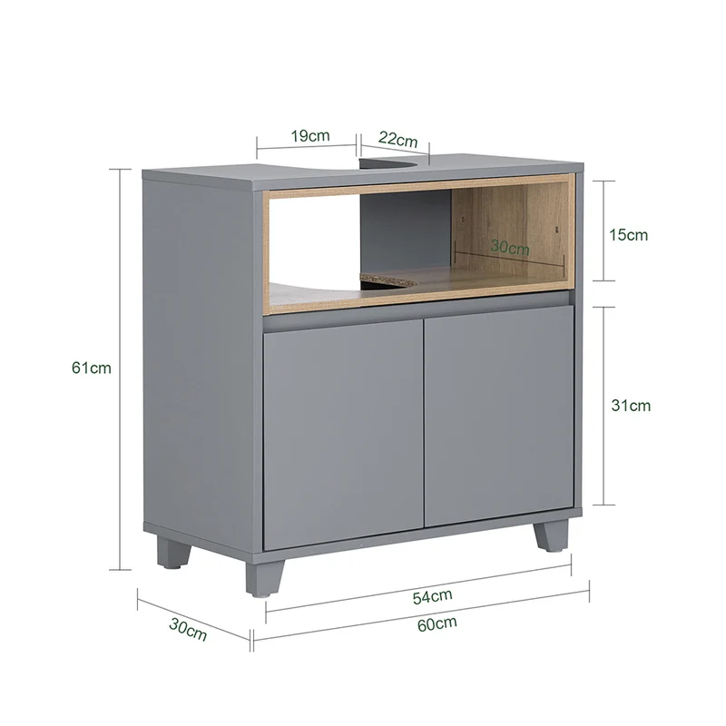 SoBuy BZR148-DG Meuble Sous Lavabo de Salle de Bain, Meuble Sous Vasque à 2 Portes