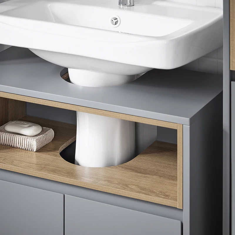 SoBuy BZR148-DG Meuble Sous Lavabo de Salle de Bain, Meuble Sous Vasque à 2 Portes