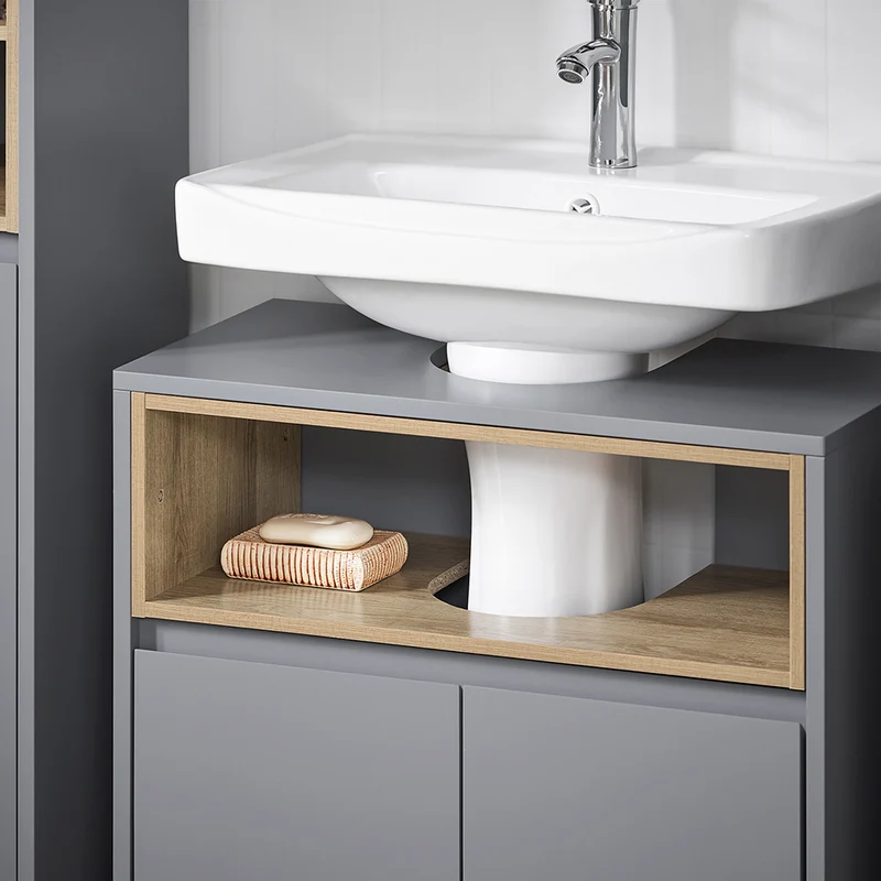 SoBuy BZR148-DG Meuble Sous Lavabo de Salle de Bain, Meuble Sous Vasque à 2 Portes