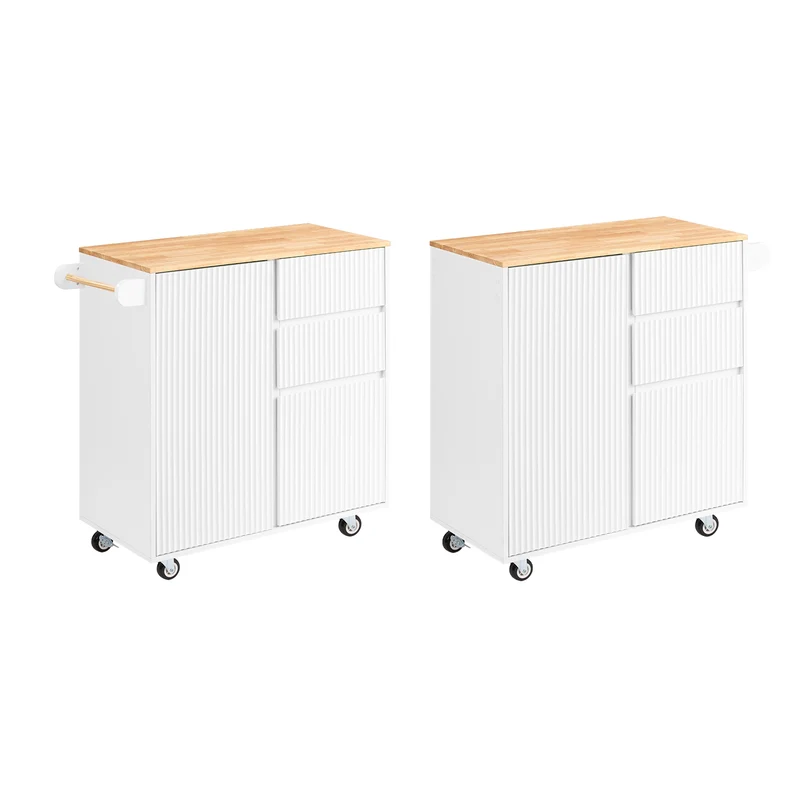 SoBuy FKW124-WN Desserte Cuisine avec Roulettes, Tiroirs et Barre latérale, Mobile, Rangement Optimisé – L90×P40×H90 cm, Bois d’Hévéa, Blanc et Naturel
