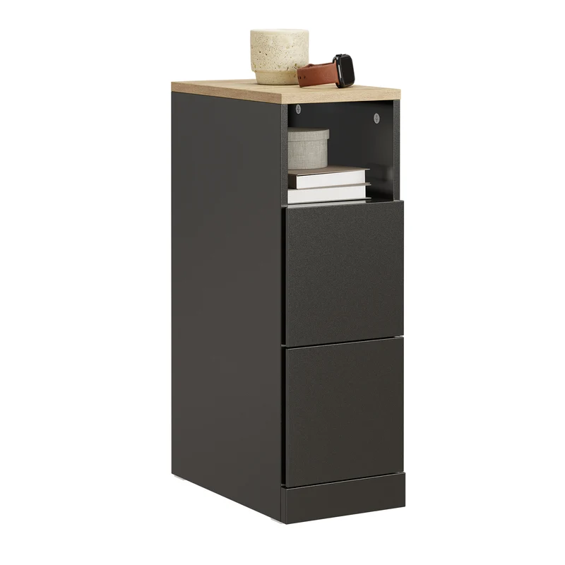 SoBuy FBT149-SCH Table de Chevet Étroite 20 cm, Table d'Appoint Fine avec 2 Tiroirs et Compartiment Ouvert, Chevet de Lit pour Petit Espace, côté canapé ou lit, 20x35x60 cm Noir