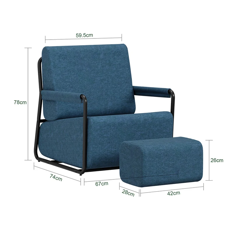SoBuy FST99-B Fauteuil de Salon en Velours avec Repose-Pieds – Design Industriel Confortable – 59,5×67×78 cm, Bleu Nuit
