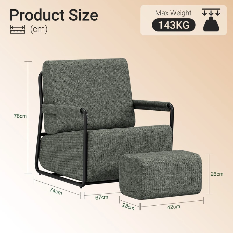 SoBuy FST99-DG Fauteuil Relax en Velours Gris avec Repose-Pieds Indépendant – Salon, Chambre, Bureau – 74×67×78 cm, Gris Foncé