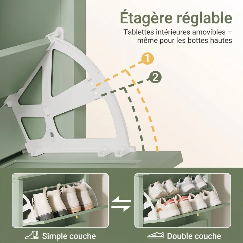 SoBuy FSR222-GR Armoire à Chaussures 3 Abattants en Rotin – 12 à 18 Paires, Style Scandinave – 62×25×121 cm, Vert