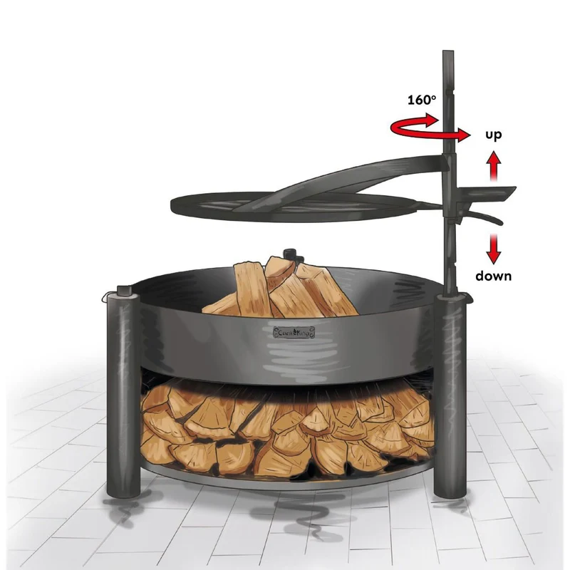 Cook King MONTANA X – Brasero extérieur en acier avec grille réglable, range-bûches, Ø 80 cm