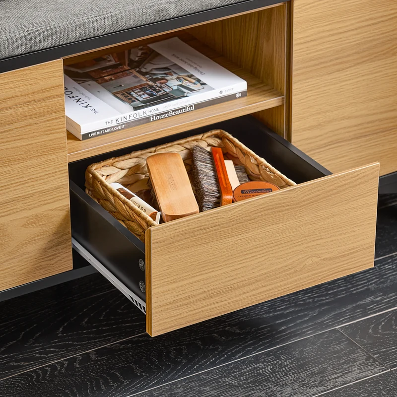 SoBuy FSR175-N Banc de Rangement, Banc à Chaussures, avec 1 Coussin Rembourré, 1 Tiroir et 2 Portes pour Entrée