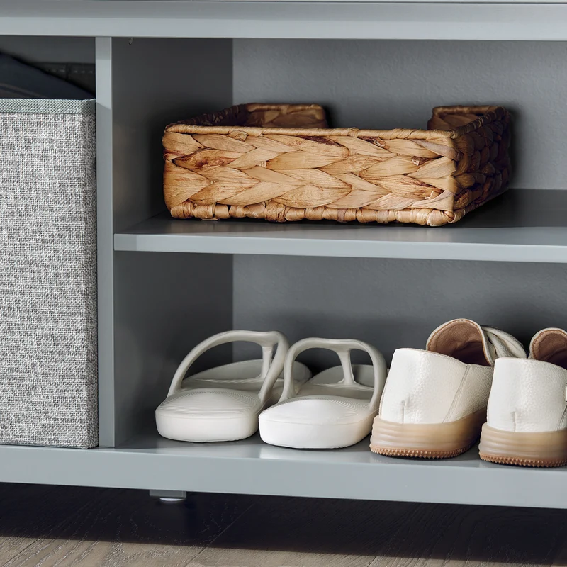 SoBuy FSR173-HG Banc de Rangement à Chaussures, Meuble à Chaussures, Meuble Bas avec 1 Coussin Rembourré, 1 Paniers et 2 Portes